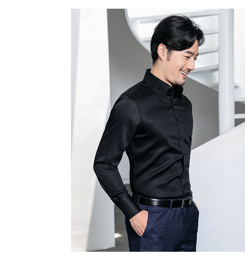 Áo sơ mi cổ cao nam dài tay áo sơ mi nam màu xanh navy cotton cotton mềm mại phiên bản Hàn Quốc của xu hướng đẹp trai giản dị - Áo mẫu áo sơ mi công sở
