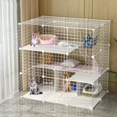 Indoor cat villa with pet hammock wash cat cage cat litter box double swing large anti-jumping cat cage fence partition