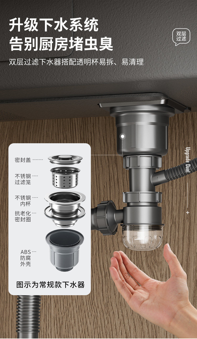 Мойка двойная 卡贝304不锈钢压纹水槽洗菜盆加厚大单水槽厨房菜盆洗碗槽池台下 Cobbe