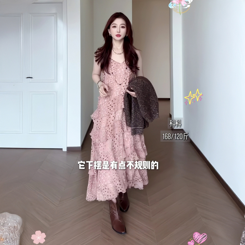 2026 Autumn New Style Gentle and Elegant Polka Dot Strap Dress for Women, Casual Daily Wear, Elegant Long Dress 2026 Autumn New Style Gentle and Elegant Polka Dot Strap Dress for Women, Casual Daily Wear, Elegant Long Dress
