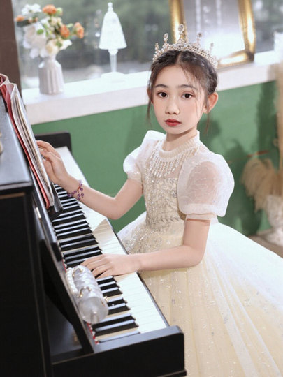 Girls summer dress light luxury princess skirt host performance costume children piano playing flower girl wedding little girl