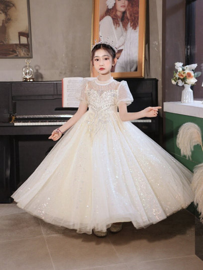 Girls summer dress light luxury princess skirt host performance costume children piano playing flower girl wedding little girl