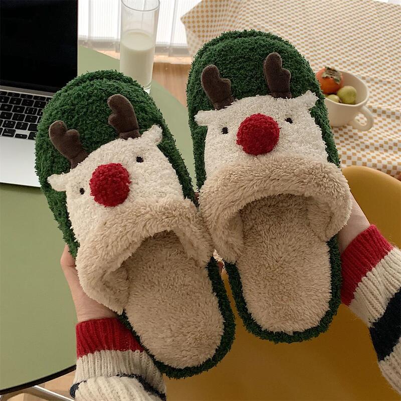 Lisa Cotton Slippers for Men and Women, Couple Style, 2026 New Winter Fashion Home Non-Slip Christmas Reindeer Furry Shoes
