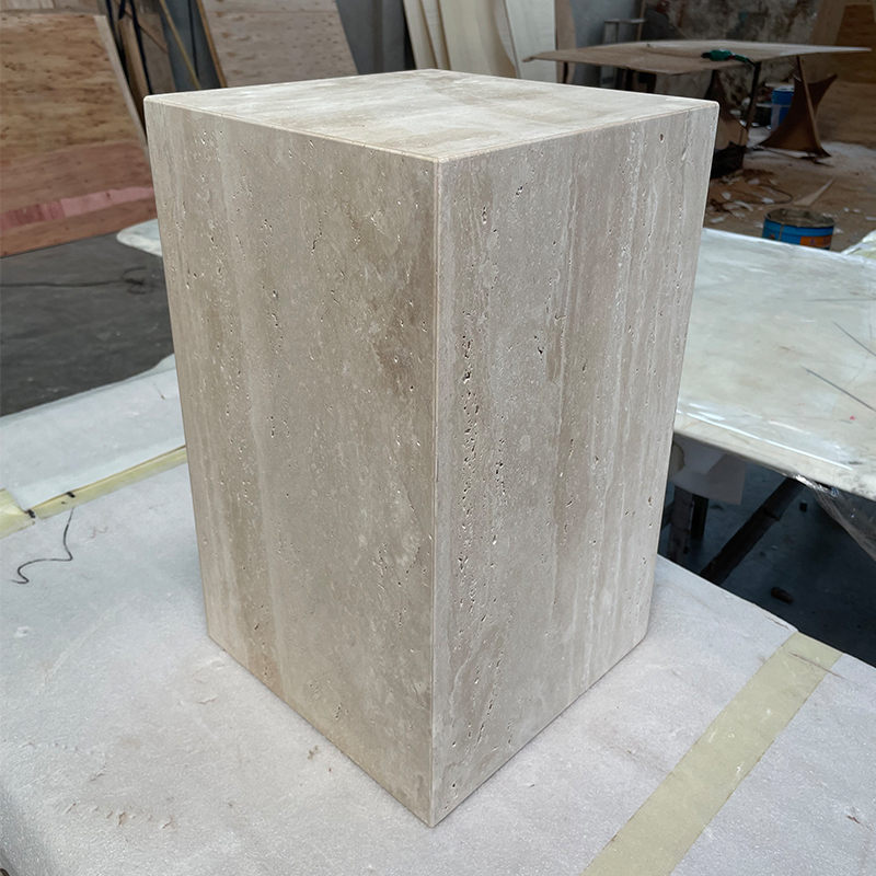 Natural Travertine Base Wabi-Sabi Style Display Stand Floor-Standing Ornament Flower Stand High-End Column Decorative Pedestal Cream Style