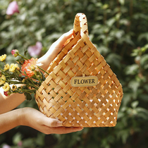 Literary style ins style flower arrangement flower basket picnic bamboo basket woven rattan lace flower basket woven bamboo basket pastoral style small basket