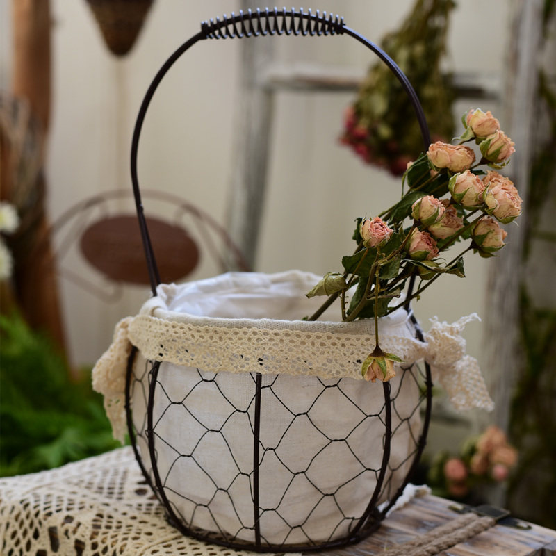 Creative Korean-style flower basket portable ins woven flowerpot dry flower fake flower flower arrangement basket flower flower arrangement flower storage basket