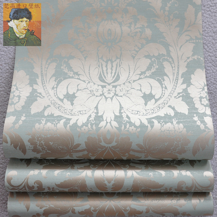 US imported pure paper wallpaper American rural blue-gray Damascus living room background wall clearance