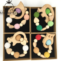 DIY baby molars Beech animal log beads crochet wool bead toy