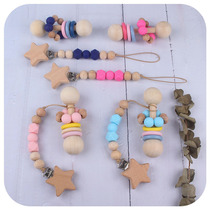 Creative New Baby Supplies Wooden Children Play Rocking Bell With Teeth Gum Baby Interactive Exercise Silicone Bead Pacifier Chain