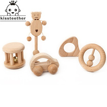Baby hand-grabbed rattle drum car gear fixer wooden beaded DIY soothing wooden molars set