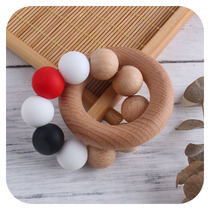 New DIY creative beech wood ring macarronic toy dentin gel baby silicone bead hand ring tooth rubber grinding tooth stick