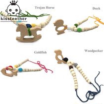 DIY handmade baby tooth gum necklace toy animal pendant original wood bead crochet wool bead baby molars