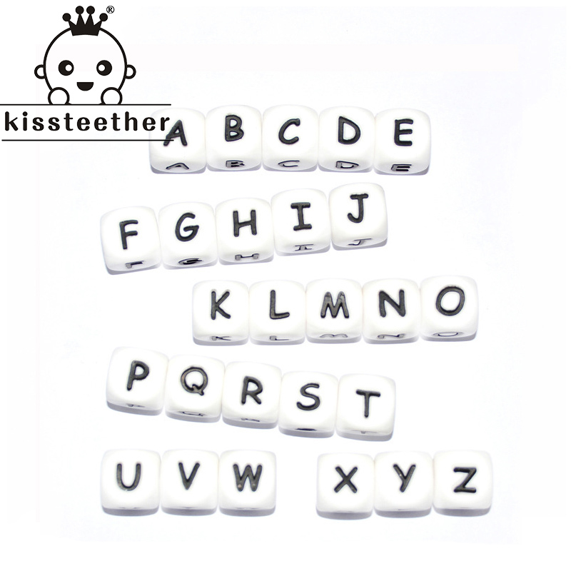 Silicone English alphabet beads Paffin chain DIY alphabet beads 12MM silicone alphabet bracelet necklace accessories