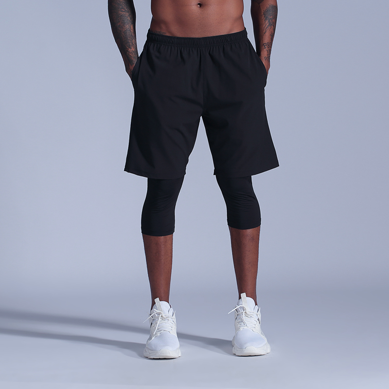 Sports shorts men's and women's fitness pants seven-point fake two-piece basketball training pants running marathon training clothes track pants