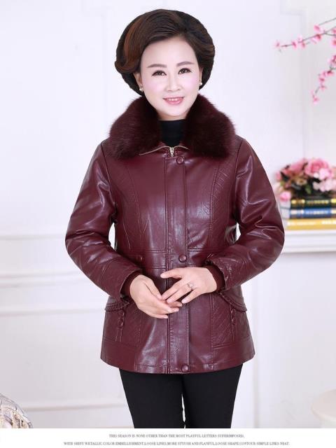 Áo khoác lông nữ trung niên mùa đông ngắn pu áo khoác cotton nữ cao tuổi 5060 tuổi mẹ tải áo bông áo kiểu nữ đẹp tuổi 50