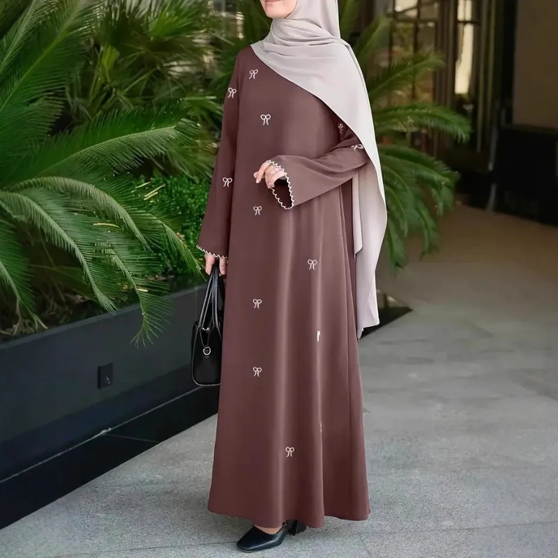 Embroidered Rhinestone Long Dress Robe, Fashionable Outerwear Abaya Long Dress Robe Baju