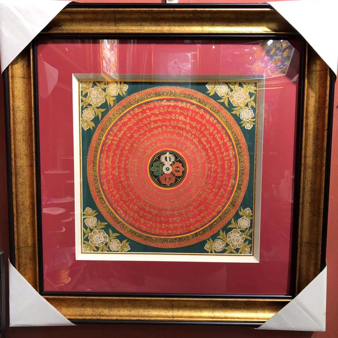 Handdrawn with photo frame when the wheel gold six words of true altar city Nepal hand - painted Tibet Tangka Living Room 50cm