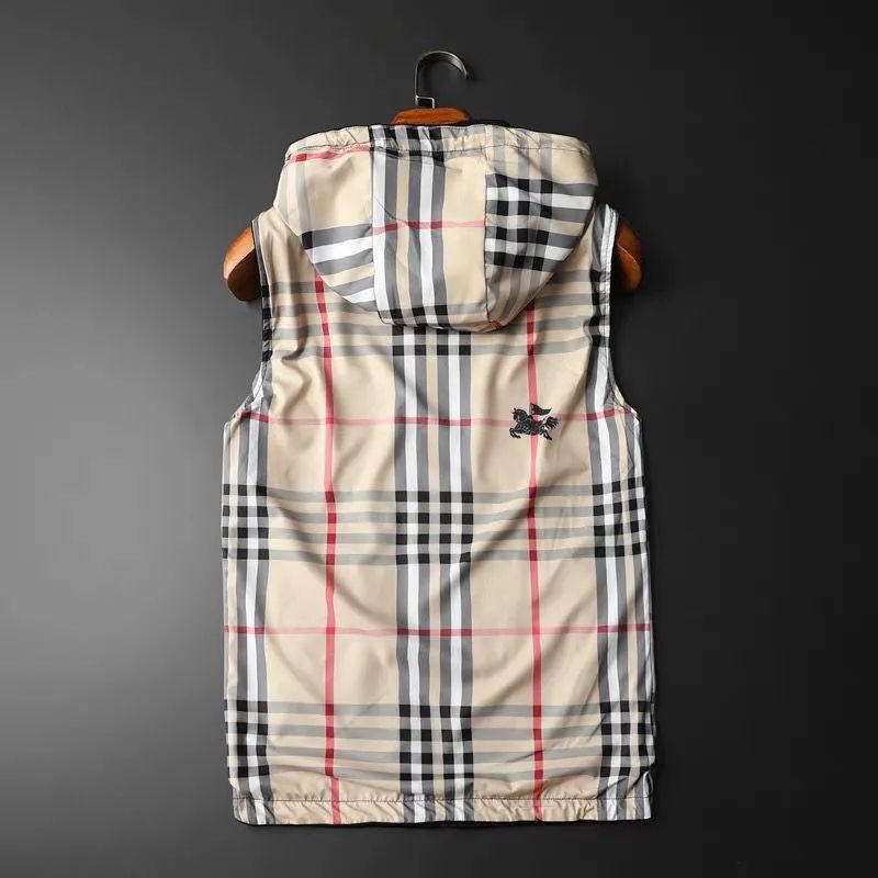 European Style Men's Spring and Autumn Light Luxury Trendy Brand Hooded Vest Slim Fit Plaid Gilet Jacket for Men