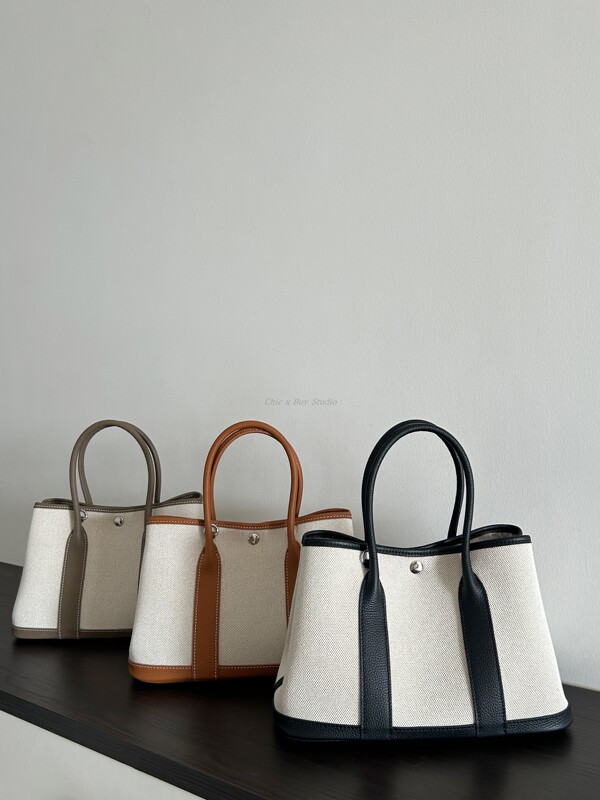 Chic Large-Capacity Classic Genuine Leather Canvas Bag, Garden Bag 30/36cm Commuter Handbag