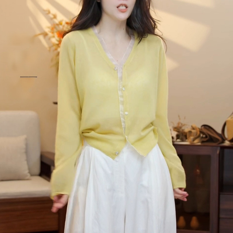 Korean Style Lazy Style Versatile Knitwear Spring and Summer New Style Gentle Mesh Elegant Thin Knit Cardigan