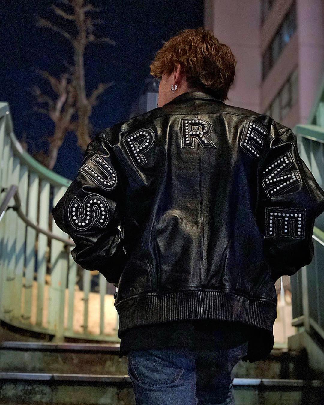 supreme studded arc logo leather jacket