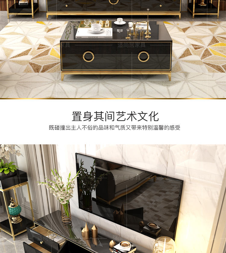 Ánh sáng hậu hiện đại sang trọng tủ tivi bàn cà phê kết hợp sơn hoàn thiện tủ inox tủ căn hộ nhỏ phòng khách kiểu mẫu - Buồng mẫu tủ quần áo gỗ tự nhiên 4 cánh