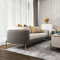 Light luxury leather sofa combination modern minimal living room head floor cow skin small household double triple minimal furniture