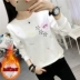 Quần áo mùa thu đông cộng với áo nhung dày lên áo thun dài tay 13 trường trung học cơ sở 14 học sinh nữ 16 tuổi Quần áo ấm áo phông nữ rộng Áo phông