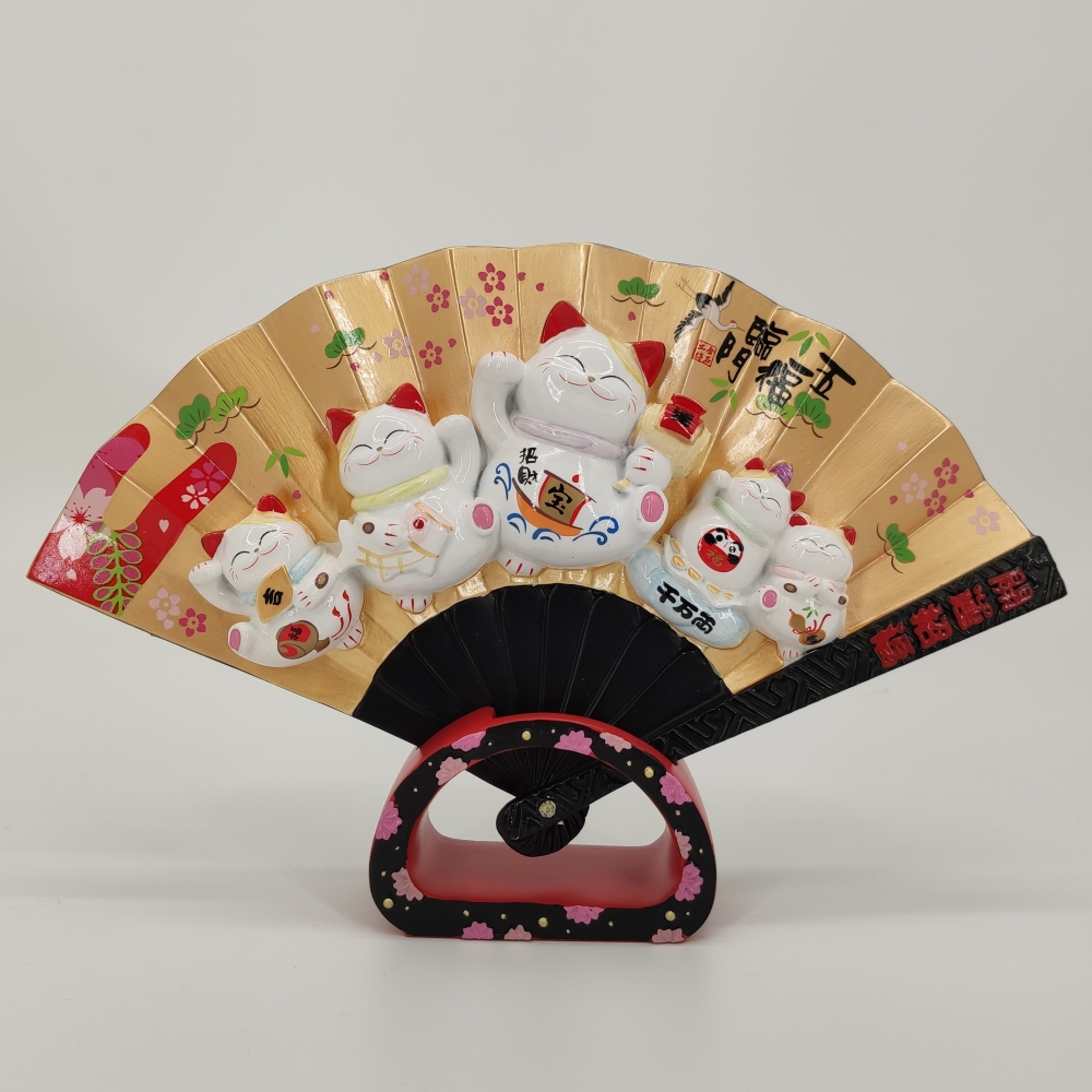 Five Fu Parting Door Fan Into Treasure House Cat Swing Piece Shop Opening Collection Silver Counter Home Creative Gift Resin