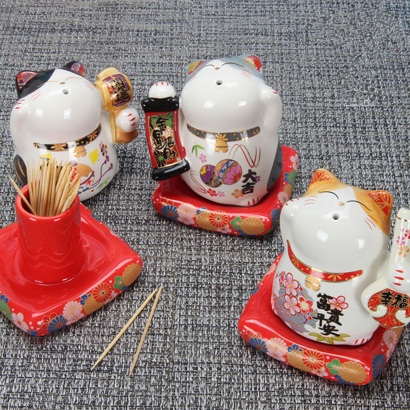 Day-Style Toothpicks Pot ceramic Merchants Cat Creative Home Toothpick Box Shop Opening Swing Presents Three pieces