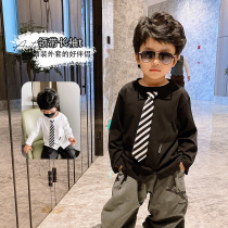 Small crooked childrens clothing 2021 autumn new round neck base shirt long sleeve T-shirt boys cotton coat fake two pieces tie