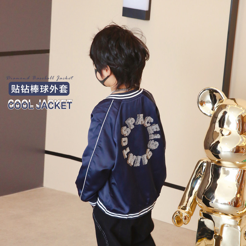 Small Crooked Family 2022 Spring New Boy Blouses Casual Baby Handsome jacket loose long sleeves Stick Drill Baseball