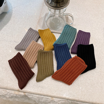 Small Crooked Children Clothing 2021 Autumn Winter New Socks Baby Pure Cotton Pure Color Midbarrel Socks Children CUHK Child Knit Socks