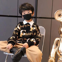 New 2022 Childrens Letter Print Sweatshirt Middle Large Childrens Pullover Tops Korean Style Loose Hoodie Trendy