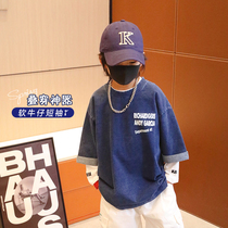 Small Crooked Family 2022 Boy Loaded Spring Summer Season New Childrens Baby Cumin Pure Cotton Casual Ocean Air Short Sleeve T-shirt