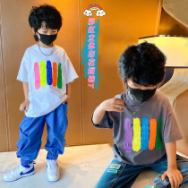 Baby Boys Summer 2022 New T-shirt Korean Style Middle and Large Kids Summer Pure Cotton Short Sleeve Tops