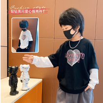 Mini Skinny Kids Clothing New 2022 Spring Kids T-Shirt Sticker Diamond Heart Round Neck Vacation Two Piece All Match Long Sleeve Autumn T-Shirt