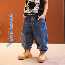 Small crooked boy clothes 2022 spring autumn season new long pants baby CUHK child children casual loose jeans