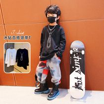 Boys clothing for Spring 2022 new round neck bottoming shirt medium and large childrens tie versatile long sleeve childrens T-shirt