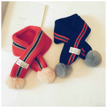 Korean version of simple color combination double ball wool cute childrens scarf boys and girls wild bib autumn and winter tide