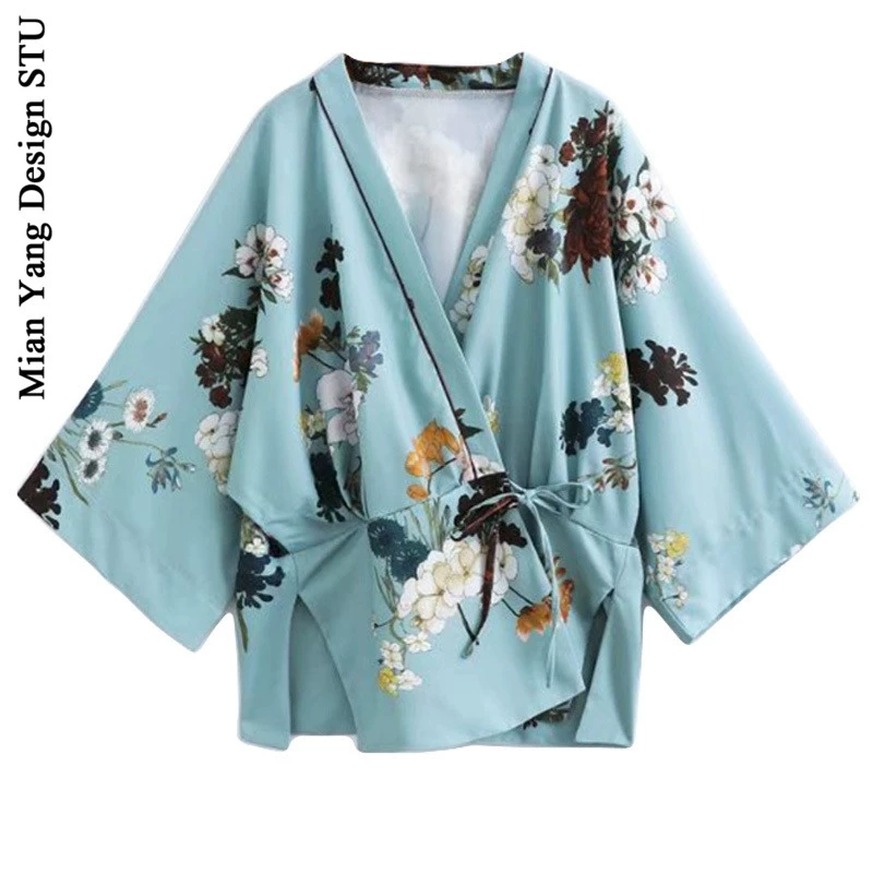 Quần áo nữ phong cách Nhật Bản và cổ điển, in hoa, áo khoác kimono ngắn, áo sơ mi điều hòa nhiệt độ, áo nịt chống nắng phong cách ngày lễ - Áo khoác ngắn