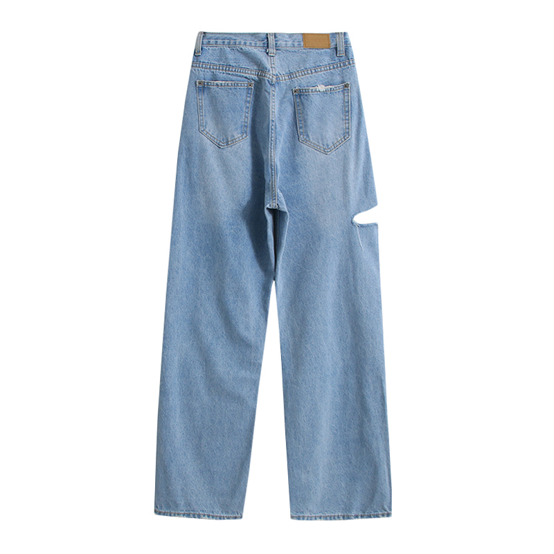 ins mất denim quần âu của phụ nữ trắng đáy túi hole-in-the-line quần jean sinh viên trẻ stiletto quần jean