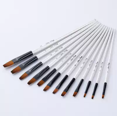Watercolor pen set nylon hair flat head brush 12 Shell white wooden pole watercolor acrylic brush