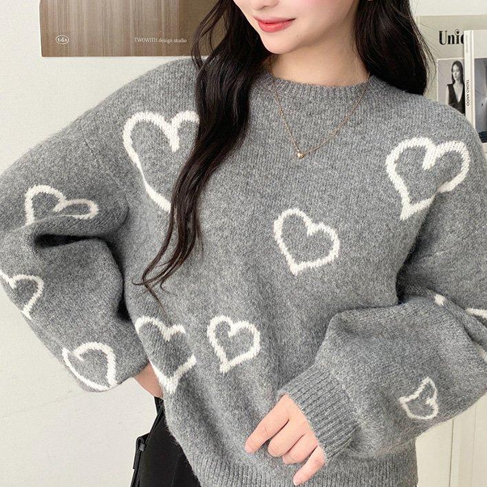 Moment Fluffy and Soft Heart-Patterned Sweater, Sweet and Stylish, Heart-Patterned Loose Oversized Sweater for Girls