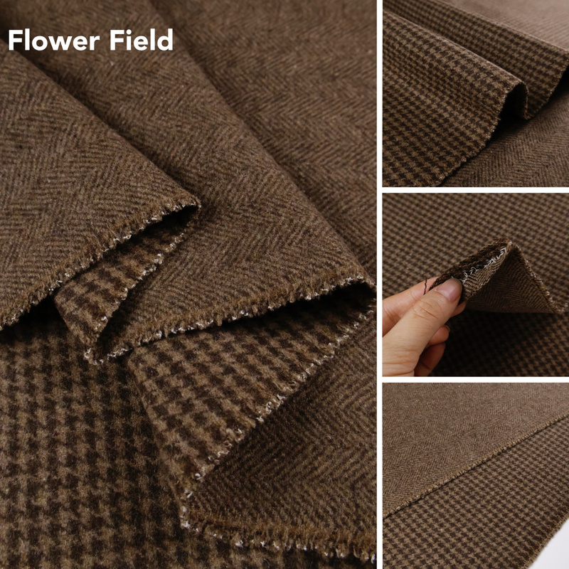 Retro Neutral Dark Brown Houndstooth Pattern Double-Sided Double-Layer Woolen Fabric Coat Fabric DIY