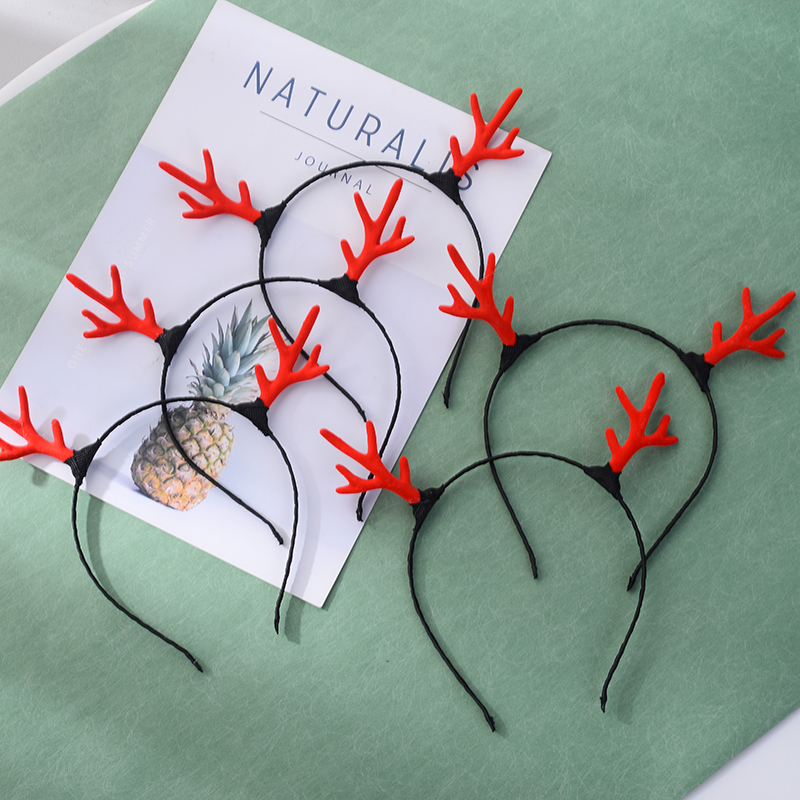 Japan and South Korea cute flocking antlers headband headdress Mori girl hair accessories net red edge clip micro-business push scan code ceremony