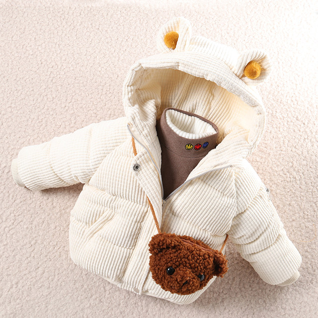 Baby winter clothes corduroy cotton clothes boys and girls plus velvet thick coat 2022 winter cotton-padded jacket children's down cotton clothes