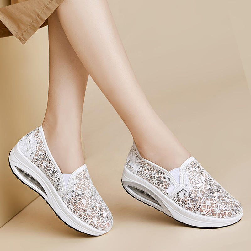Summer New Style Sequin Rocking Shoes for Women, Breathable Thick-Soled Lace Hollow Casual Shoes, Slip-On Soft-Soled Mom Shoes Summer New Style Sequin Rocking Shoes for Women, Breathable Thick-Soled Lace Hollow Casual Shoes, Slip-On Soft-Soled Mom Shoes