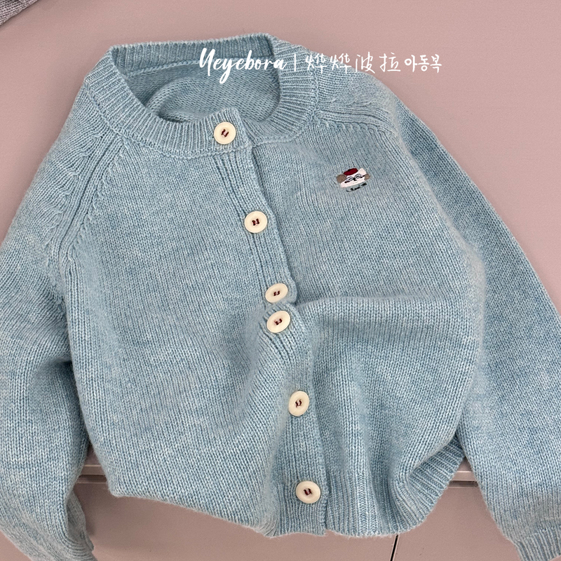Bora Children's Clothing Kidsren's Round Neck Sweater Cardigan 2026 Autumn and Winter Boys and Girls Knitted Jacket Embroidered Wool Sweater