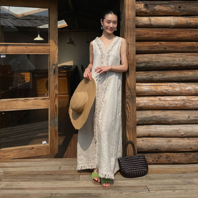 Purit Niche French Minimalist V-Neck 2026 Summer Sleeveless Vest Simple and Elegant Loose Fit Linen Dress That Covers the Body Purit Niche French Minimalist V-Neck 2026 Summer Sleeveless Vest Simple and Elegant Loose Fit Linen Dress That Covers the Body